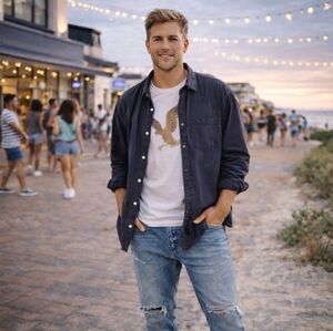 American Eagle Vintage Fit Button Up Shirt Mens XXL Black Fratboy Hipster Preppy